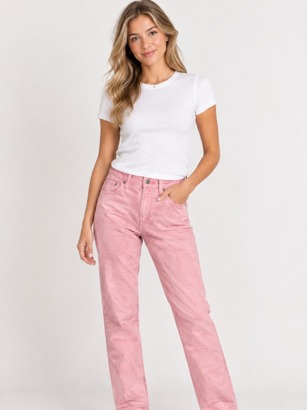 Woman's Levi's 501 Pink Straight Leg Jeans